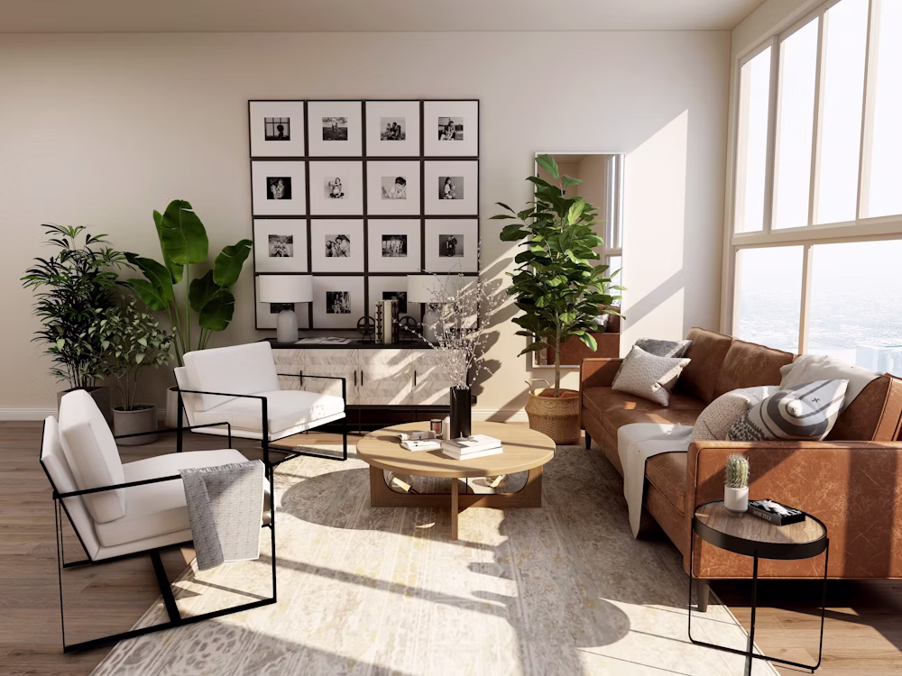 Warm modern living room interior